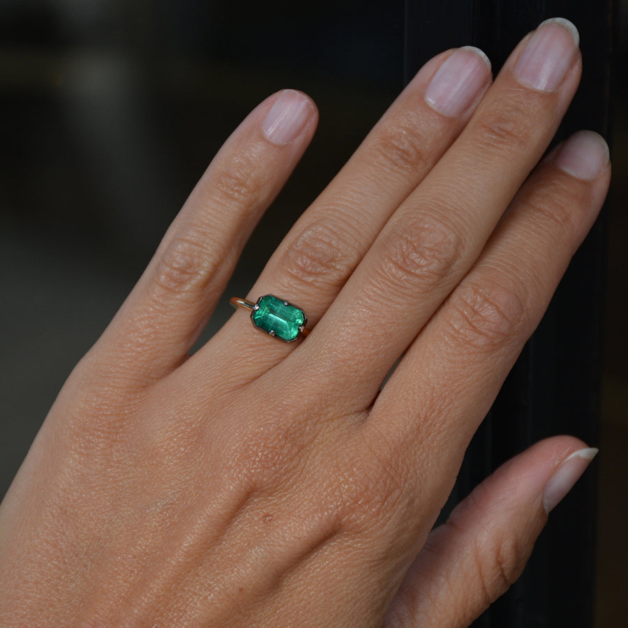 Emerald Cut Emerald Ring with Cut-Down Setting