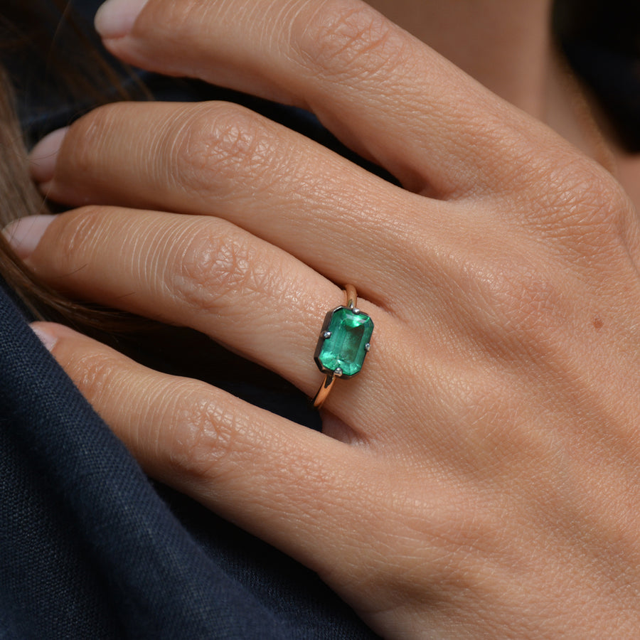 Emerald Cut Emerald Ring with Cut-Down Setting