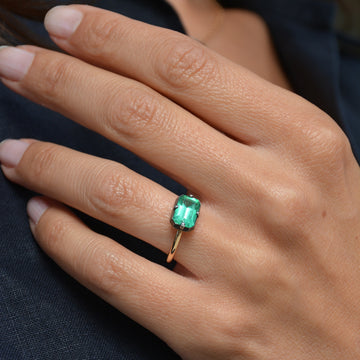 Emerald Cut Emerald Ring with Cut-Down Setting