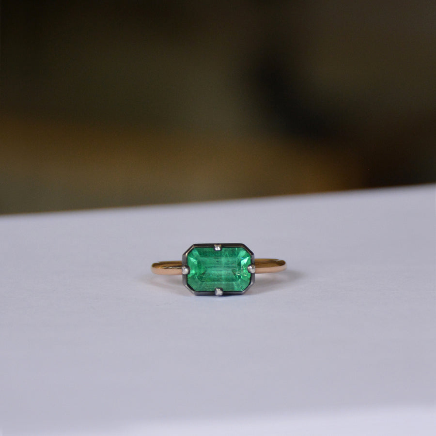 Emerald Cut Emerald Ring with Cut-Down Setting